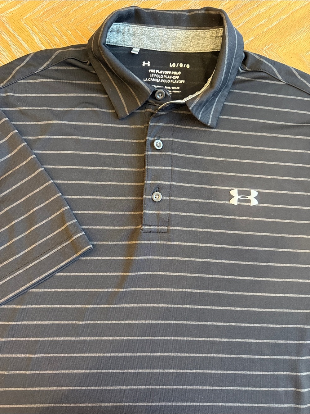 Under Armour Men’s Black Polo with Thin Gray Stripes